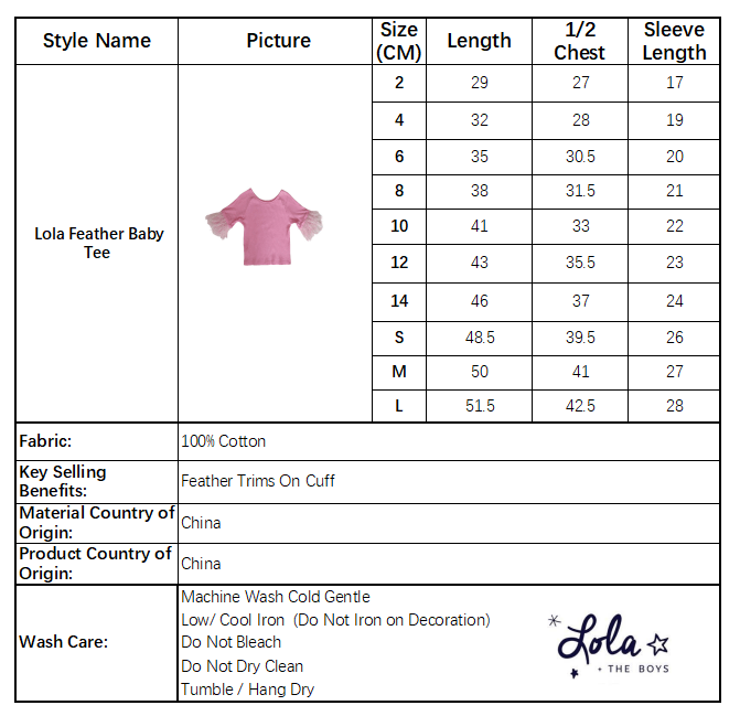 Lola + The Boys Tops Lola Feather Baby Tee