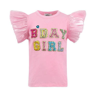 Lola + The Boys Tops Pink Birthday Girl Gem Ruffle Shirt