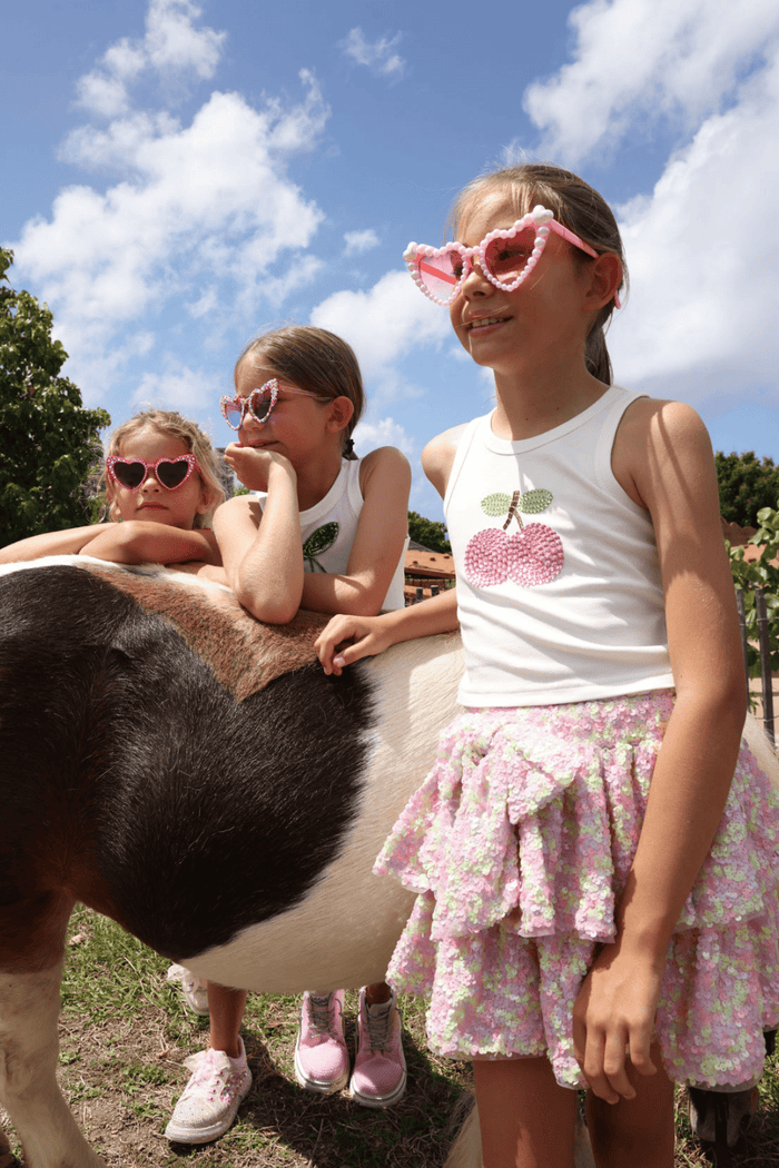 Lola and The Boys Tops Pink Gem Cherry Tank