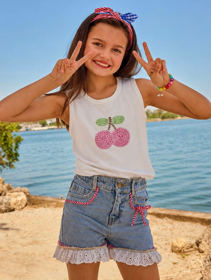 Lola and The Boys Tops Pink Gem Cherry Tank