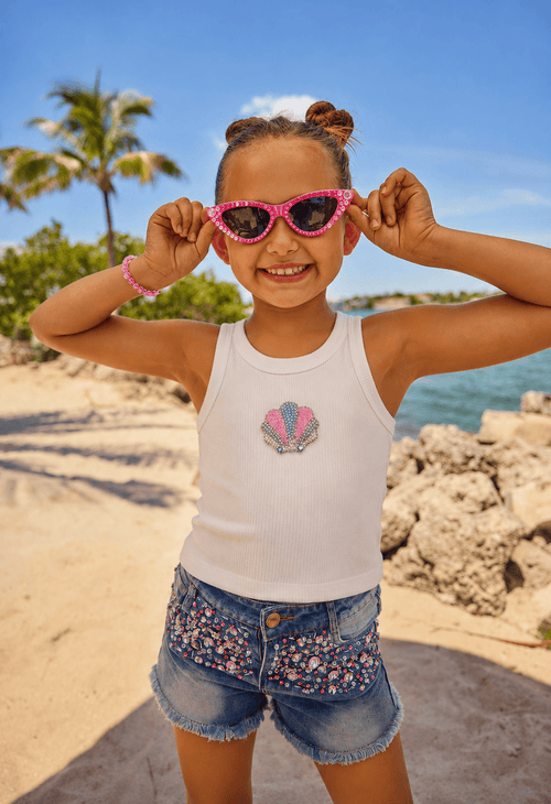 Lola + The Boys Tops Seashell Sparkle Beaded Tank