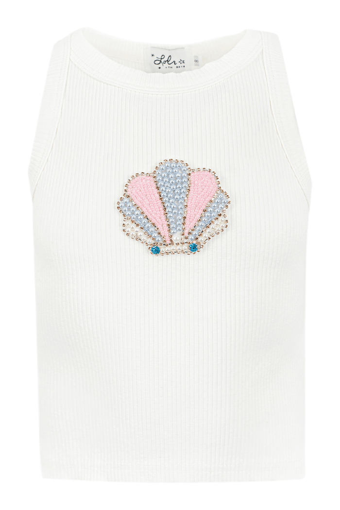 Lola + The Boys Tops Seashell Sparkle Beaded Tank