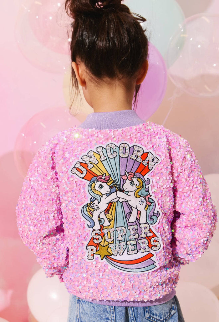 Lola + The Boys Unicorn Super Powers Sequin Bomber