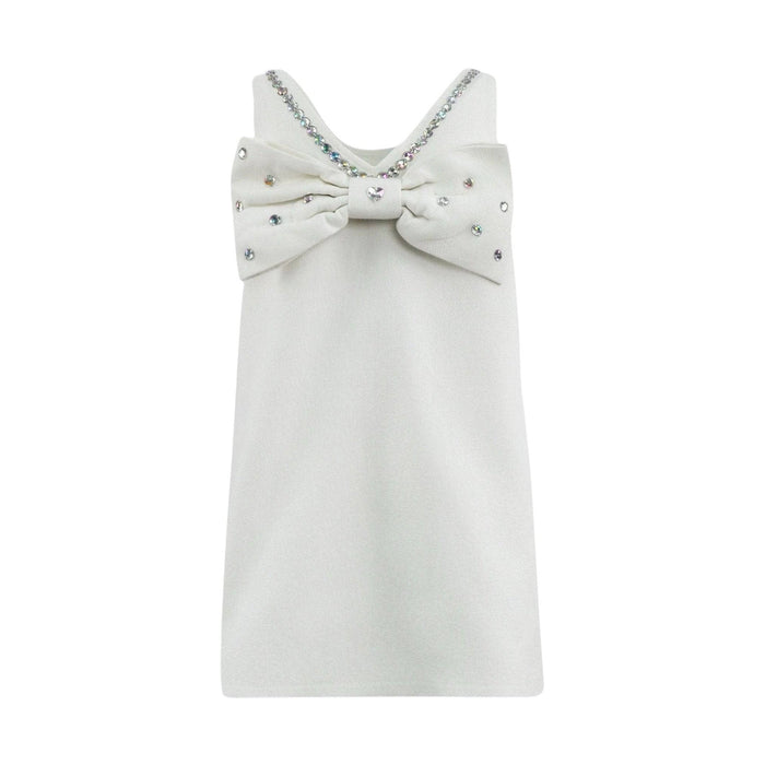 Lola-spring-25 White Crystal Heart Denim Bow Dress