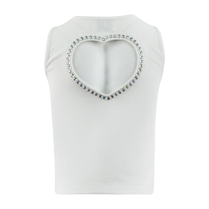 Lola + The Boys White Crystal Heart Tank