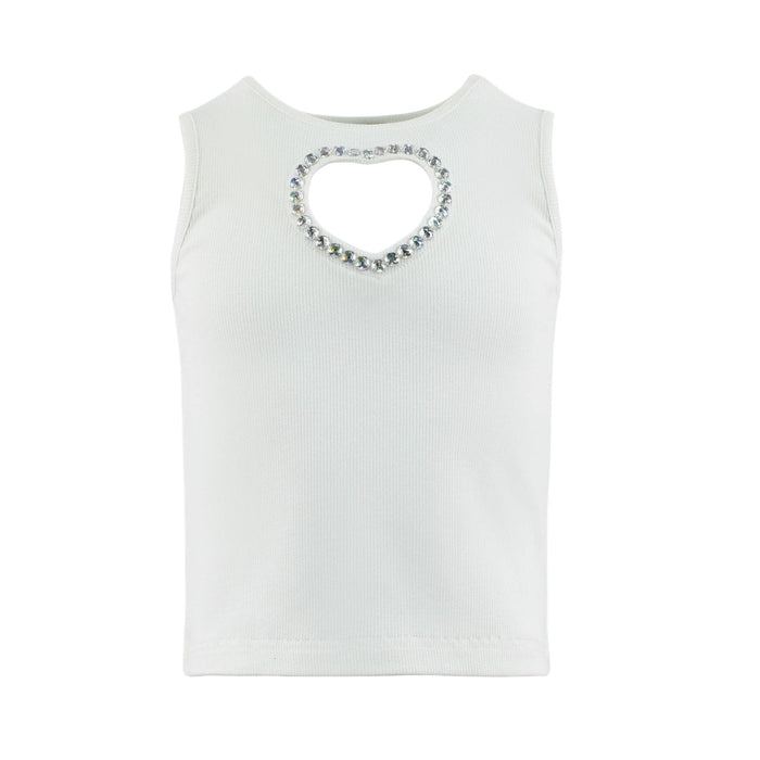 Lola + The Boys White Crystal Heart Tank
