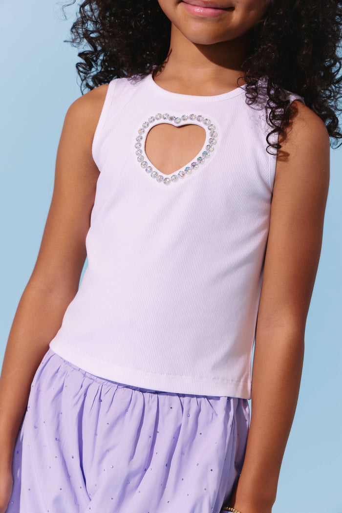 Lola + The Boys White Crystal Heart Tank