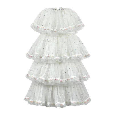 Lola + The Boys 6 White Crystal Tulle Dress