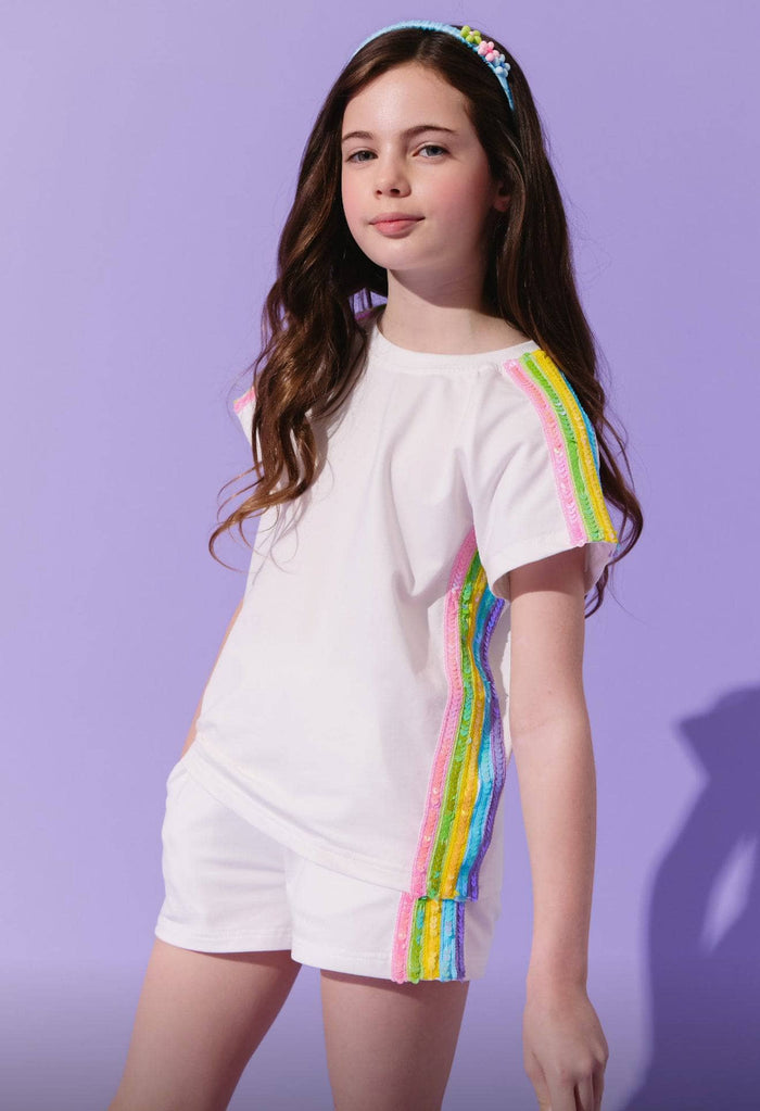 lola-new-arrival White Rainbow Stripe Short Set