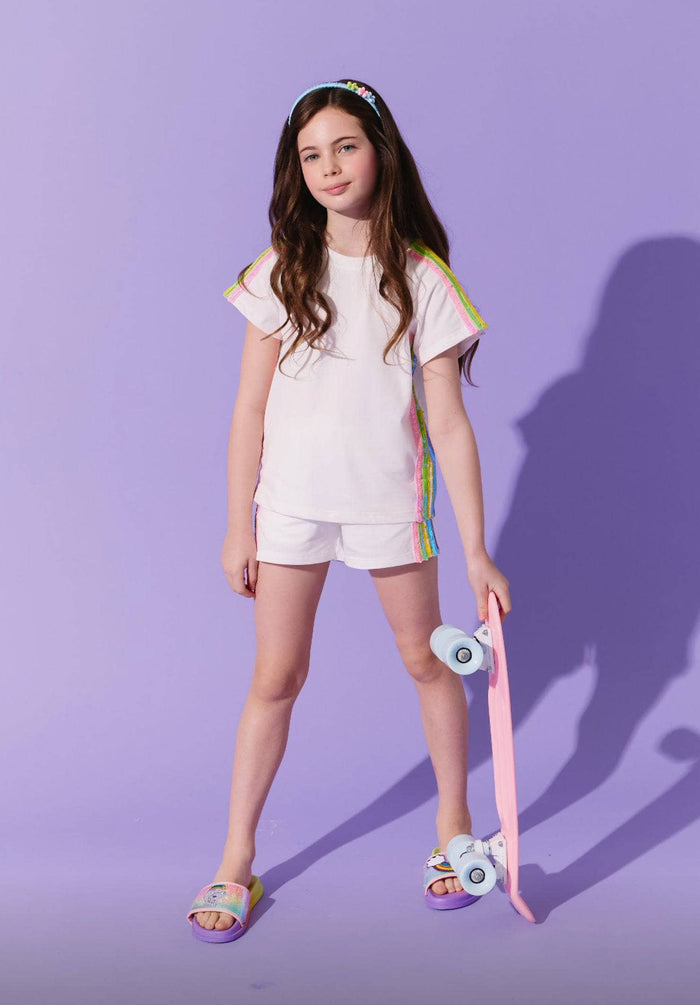 lola-new-arrival White Rainbow Stripe Short Set