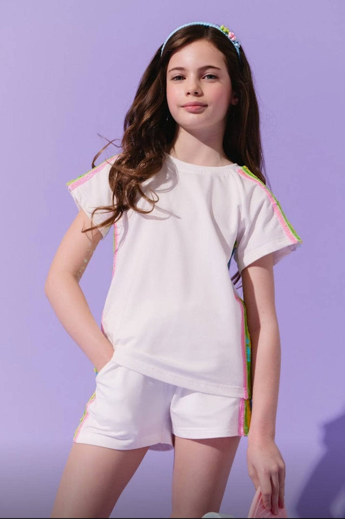 lola-new-arrival White Rainbow Stripe Short Set