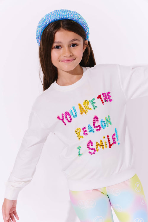 Lola + The Boys White You are The Reason I Smile Sweatshirt