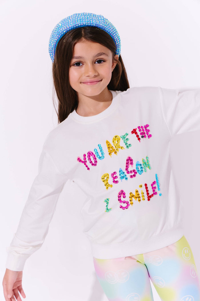 Lola + The Boys White You are The Reason I Smile Sweatshirt