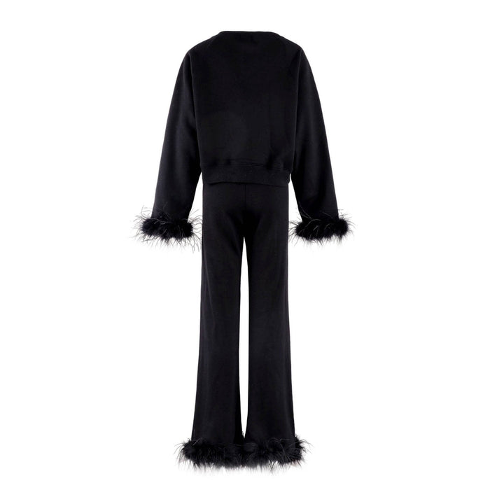 Lola + The Boys Women's Black Feather Athletic Set