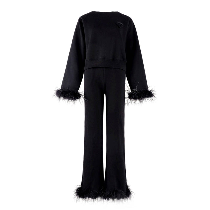 Lola + The Boys Women's Black Feather Athletic Set