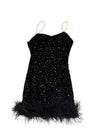 Lola + The Boys Large Women’s Black Sequin Feather Dress