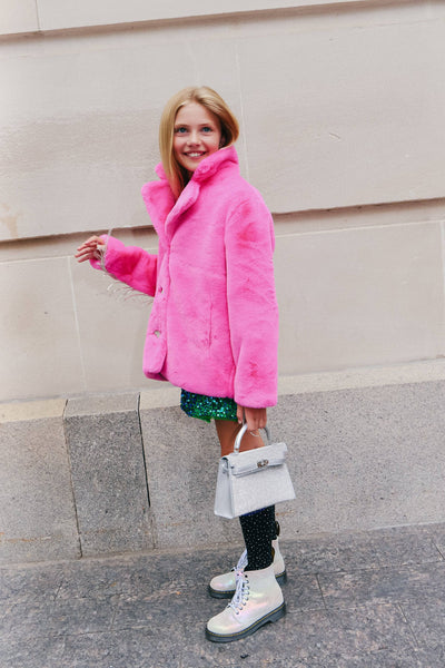 Lola + The Boys Womens Women's Elle Crystal Faux Fur Coat