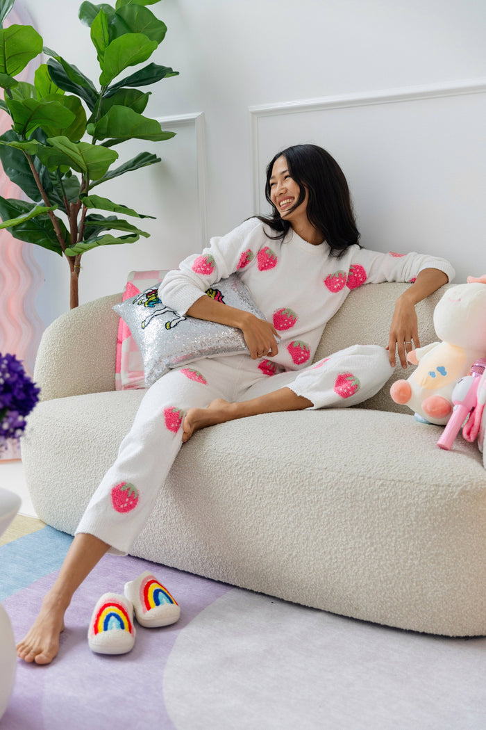 Lola + The Boys Womens Adult Small Women's Fuzzy Strawberry Set