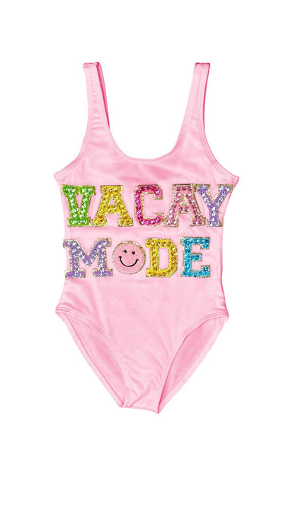 Lola + The Boys Womens Women's Pink Crystal VACAY MODE Swimsuit