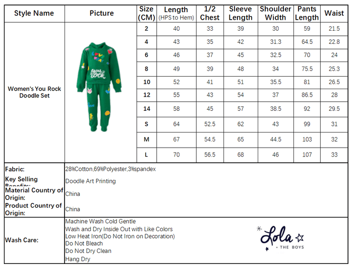 Lola + The Boys Womens Women's You Rock Doodle Set