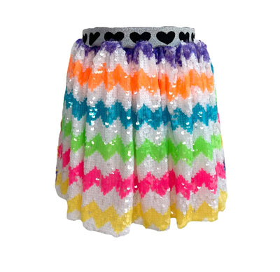 Lola + The Boys Zig Zag Rainbow Sequin Skirt