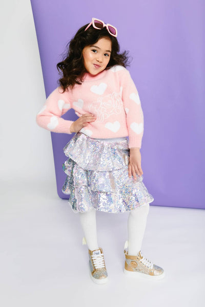 Lola + The Boys 3 Layers Shimmering Silver Sequin Skirt