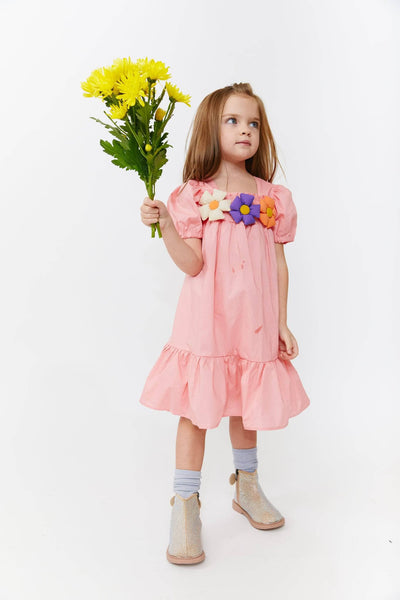 Lola + The Boys 3D Flower Puffy Sleeve Dress
