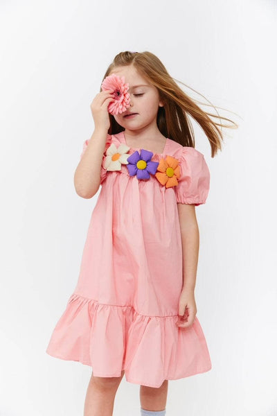 Lola + The Boys 3D Flower Puffy Sleeve Dress