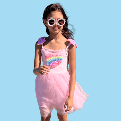 Lola + The Boys 3D Rainbow Heart Tulle Dress