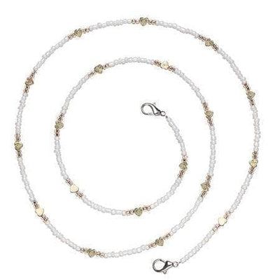 Top Trenz Accessories White Beads with Gold Hearts Beaded Mask Chains
