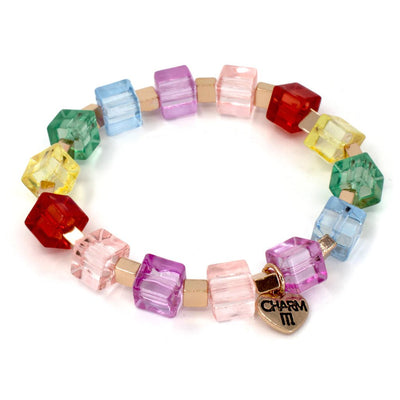 Charm It! Accessories Gold Rainbow Cube Stretch Bead Bracelet Charm It! Charms