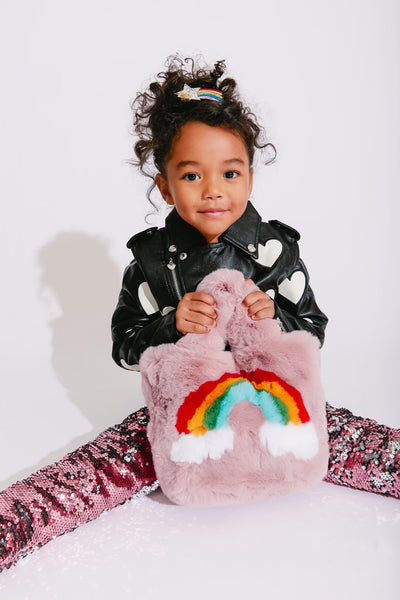Kids Girls Fluffy Tie Dye Crossbody Purse - Plush Faux Fur Rainbow Shoulder Bag With Long Strap - View #4