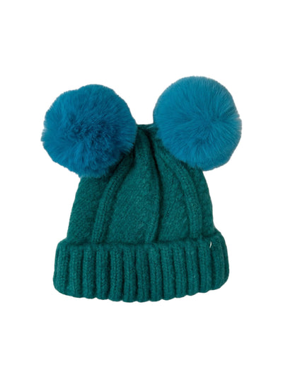 Lola + The Boys Accessories Turquoise Knitted Double Pom Pom Hat