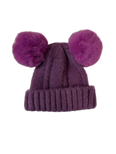 Lola + The Boys Accessories Purple Knitted Double Pom Pom Hat