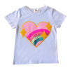 Lola + The Boys Baby blue Rainbow Heart T shirt