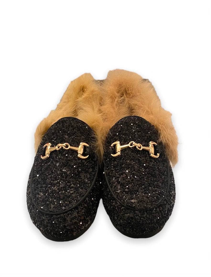 Black Glitter Loafers
