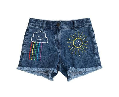 Lola + The Boys Bottoms embroidered rainbow denim shorts