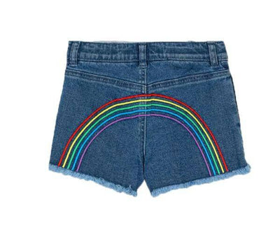 Lola + The Boys Bottoms embroidered rainbow denim shorts