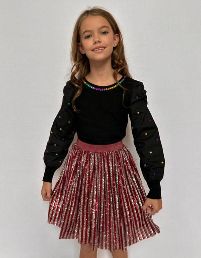 Lola + The Boys Candy Cane Sequin Striped Skirt