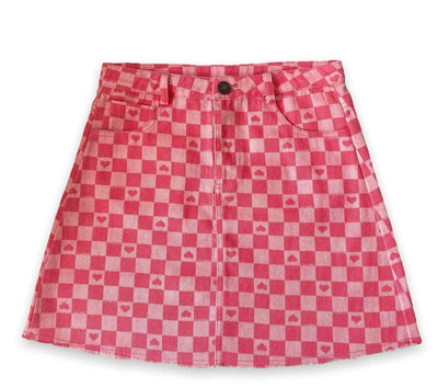 Lola + The Boys Checkered Love Denim Skirt