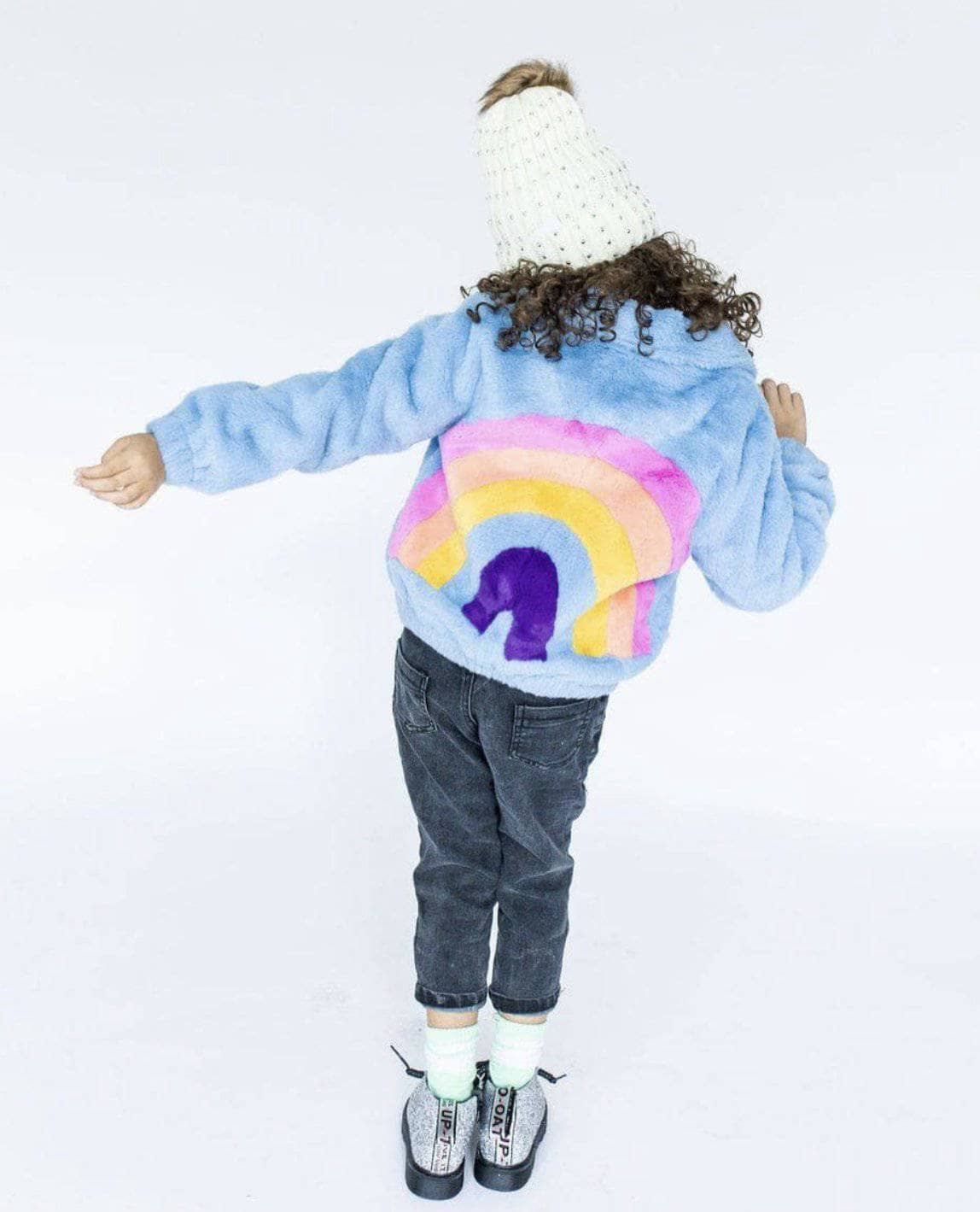 Lola + The Boys Funfetti Rainbow Faux Fur Coat, 4