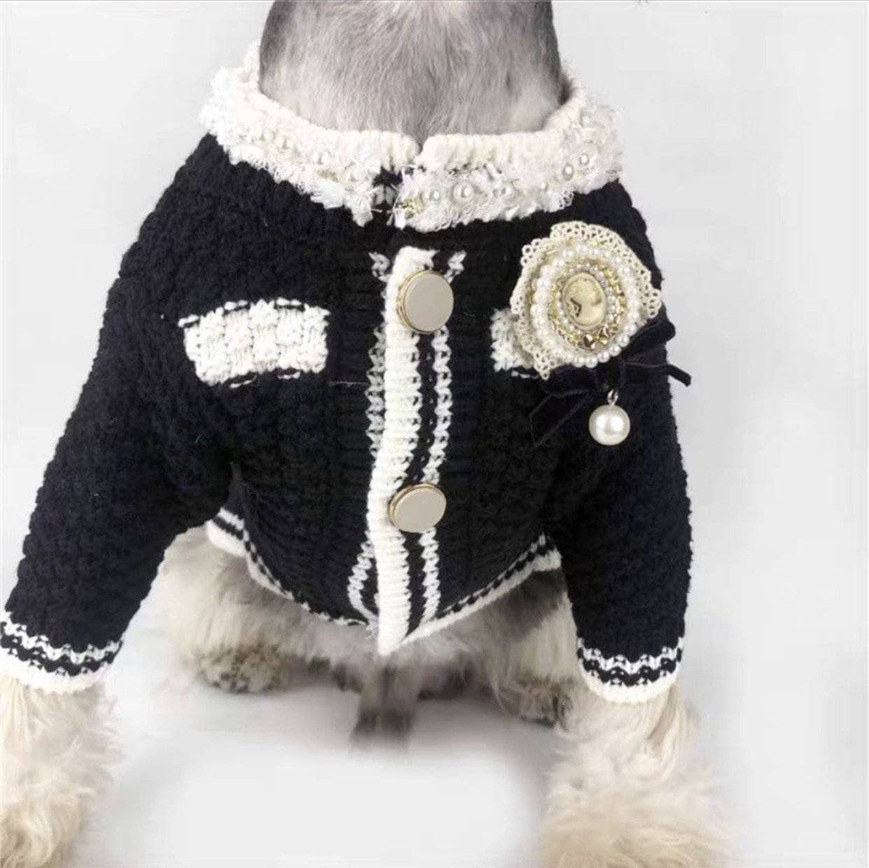 Lola + The Boys Coco Tweed Doggie Puppy Sweater, Extra Large / Black
