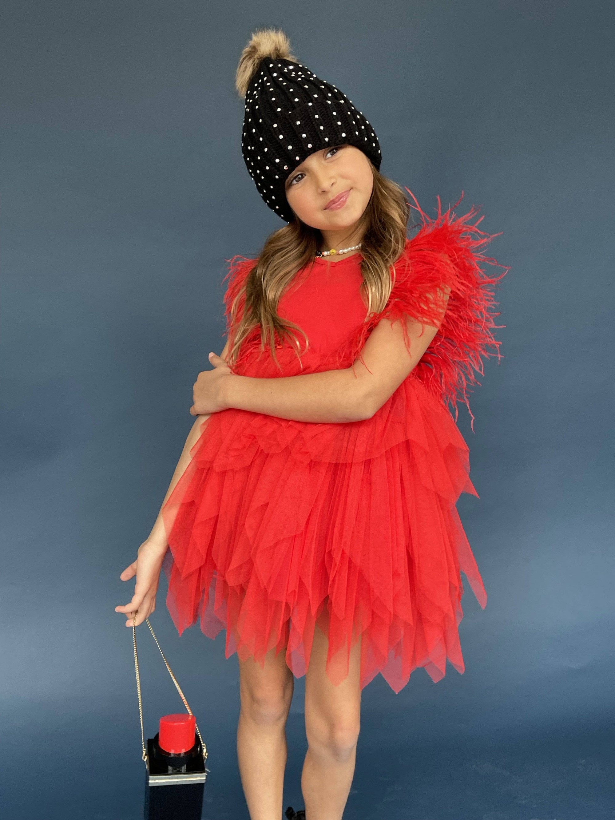 Kids feather cheap dress