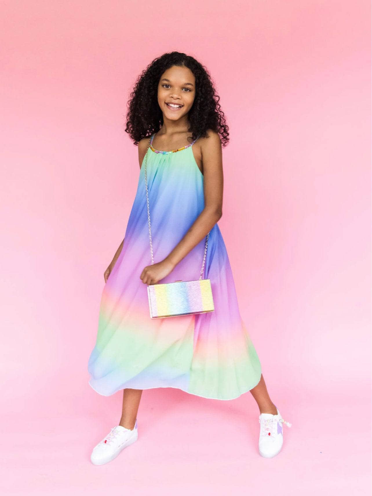 Girls Rainbow Ombre Logo Dress