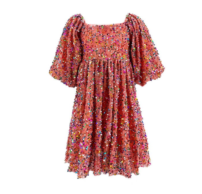 Lola + The Boys DRESS Strawberry Birthday Cake Sequin Dress