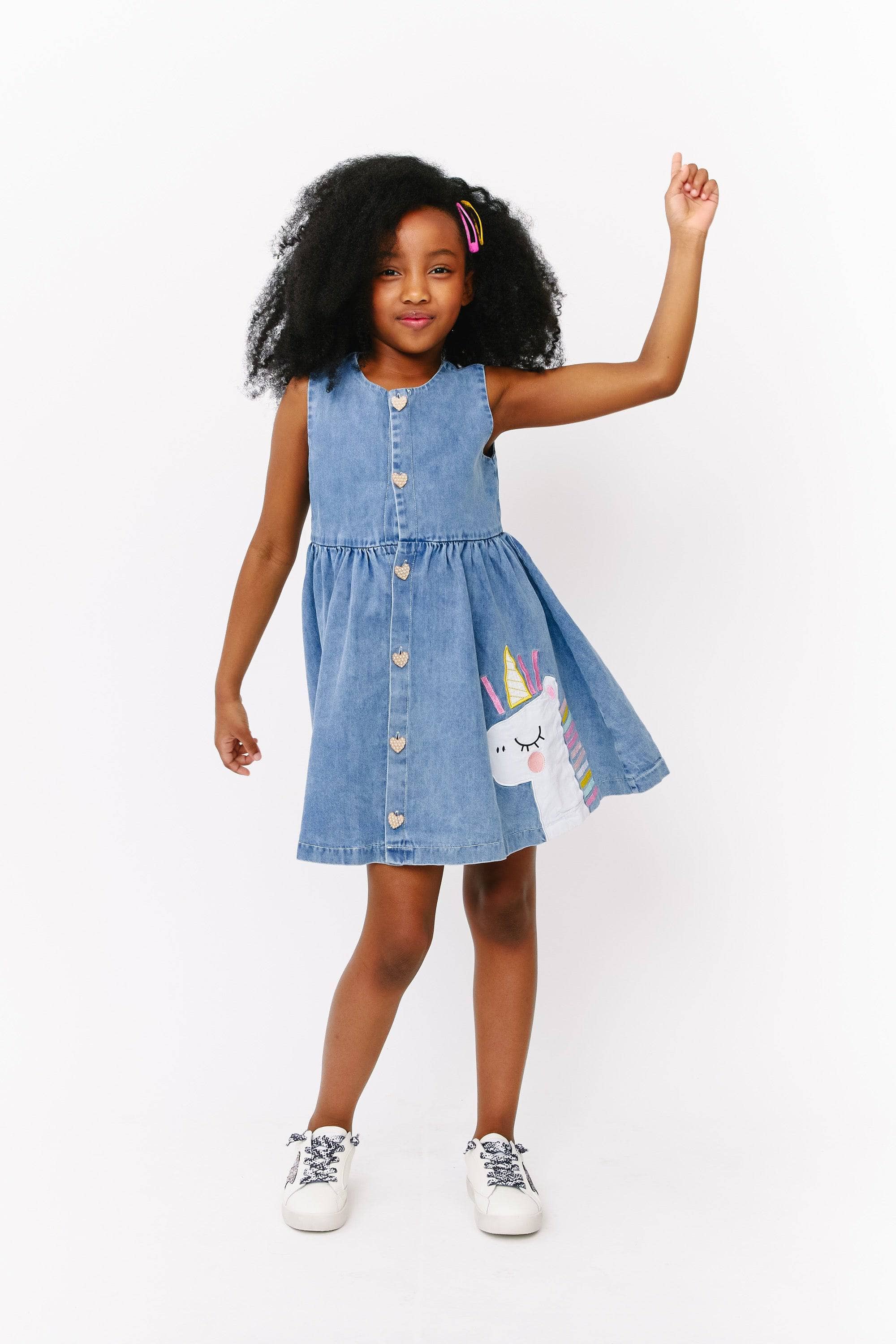 Wholesale Naughty Ninos Girls Denim Embroidered Fit and Flare Dress – Tradyl