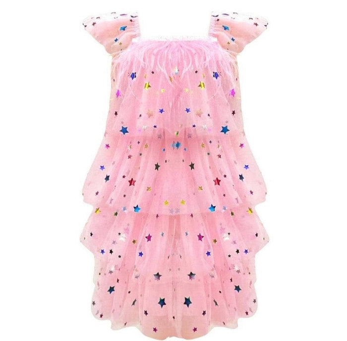 Lola + The Boys Feather Rainbow Stars Tulle Dress