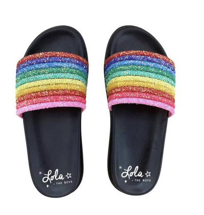 Lola & The Boys Footwear Black Glitter Rainbow Slides
