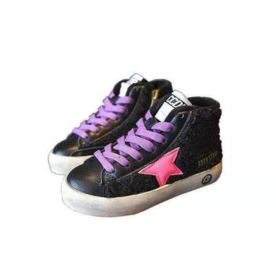 Lola & The Boys Footwear Pink & Black High Top Sherpa Sneaker