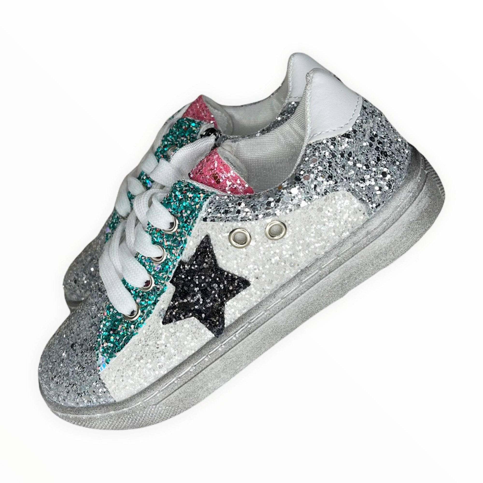 Lola Cruz White Rhinestone Stars Sneakers - size 6